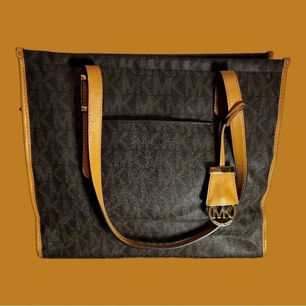 Michael Kors Darien Brown Monogram Medium Logo Tote
